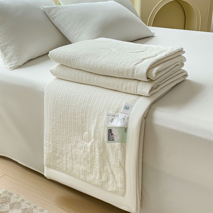 91家纺网 家纺一手货源 找家纺 千朵 2023新款A类全棉色织水洗棉夏被 锦瑟白