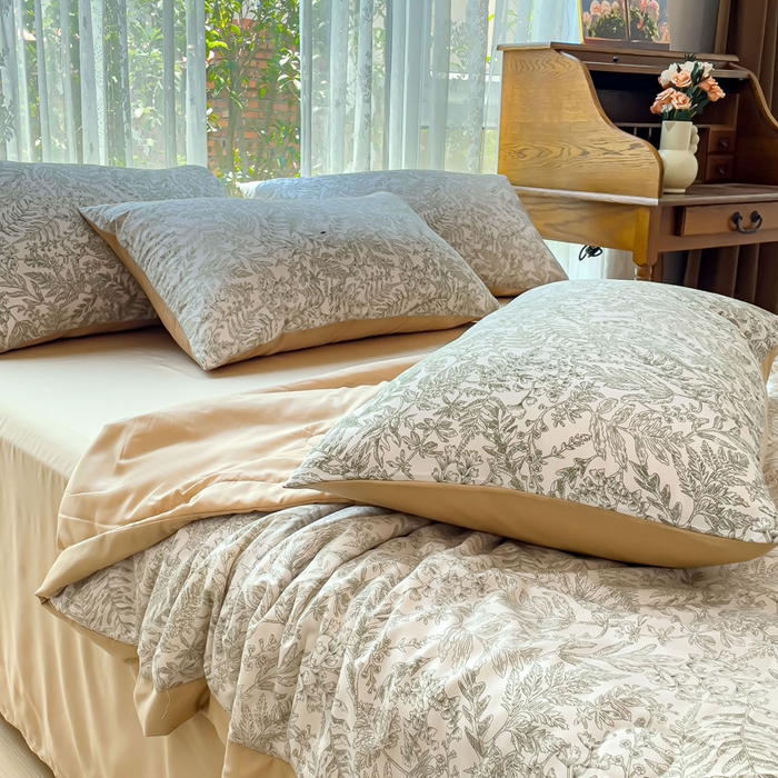 91家纺网 家纺一手货源 找家纺 千朵 2023新款冰激凌莱赛尔纤维系列夏被四件套 瑞莎绿