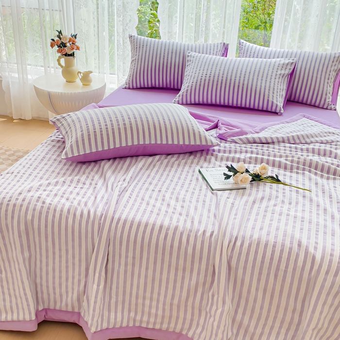 91家纺网 家纺一手货源 找家纺 千朵 2023新款A类全棉色织水洗棉夏被 锦瑟紫