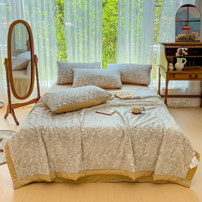 91家纺网 家纺一手货源 找家纺 千朵 2023新款冰激凌莱赛尔纤维系列夏被四件套 瑞莎绿