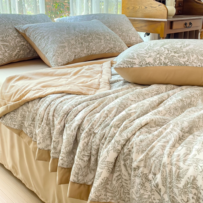 91家纺网 家纺一手货源 找家纺 千朵 2023新款冰激凌莱赛尔纤维系列夏被四件套 瑞莎绿