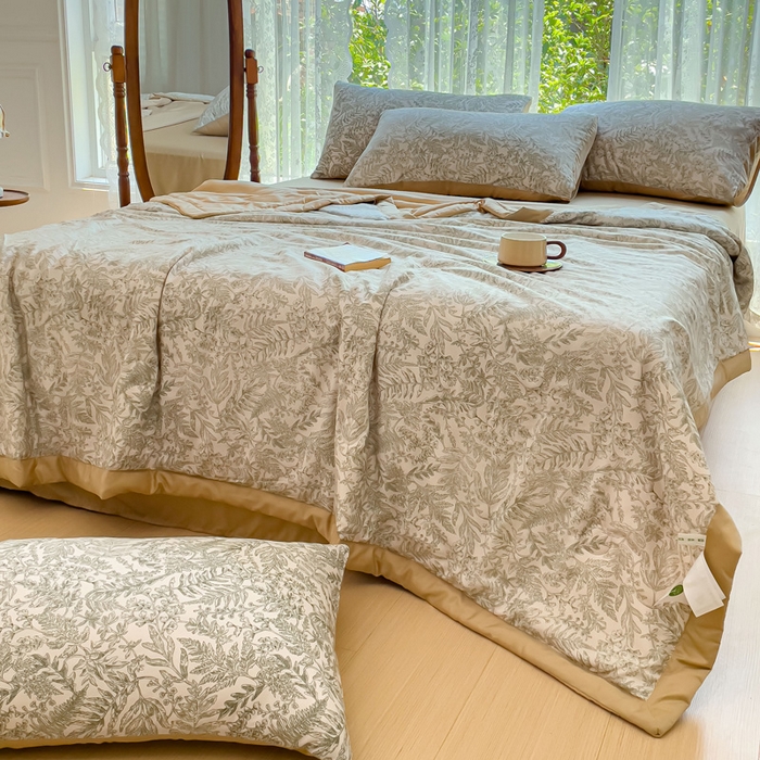 91家纺网 家纺一手货源 找家纺 千朵 2023新款冰激凌莱赛尔纤维系列夏被四件套 瑞莎绿