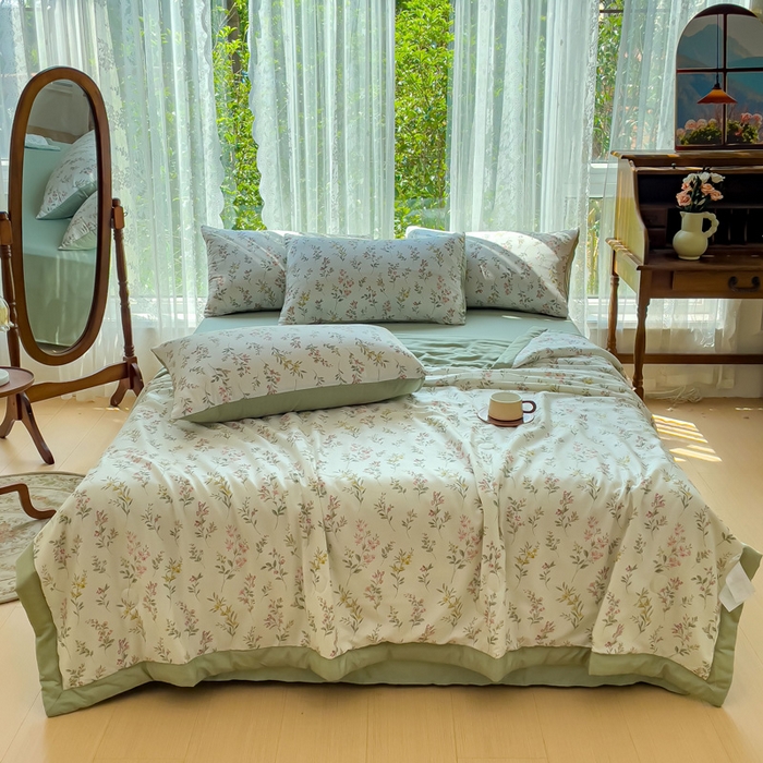 91家纺网 家纺一手货源 找家纺 千朵 2023新款冰激凌莱赛尔纤维系列夏被四件套 伊恬