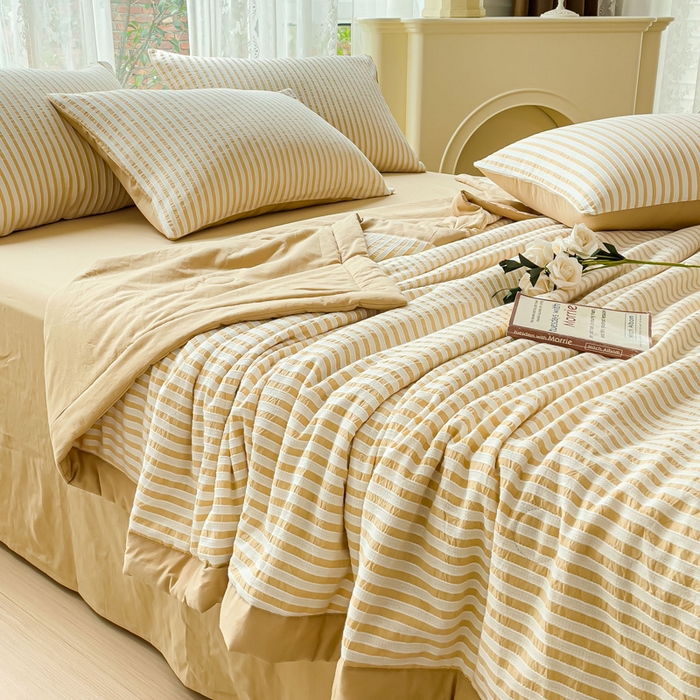 91家纺网 家纺一手货源 找家纺 千朵 2023新款A类全棉色织水洗棉夏被 锦瑟卡其