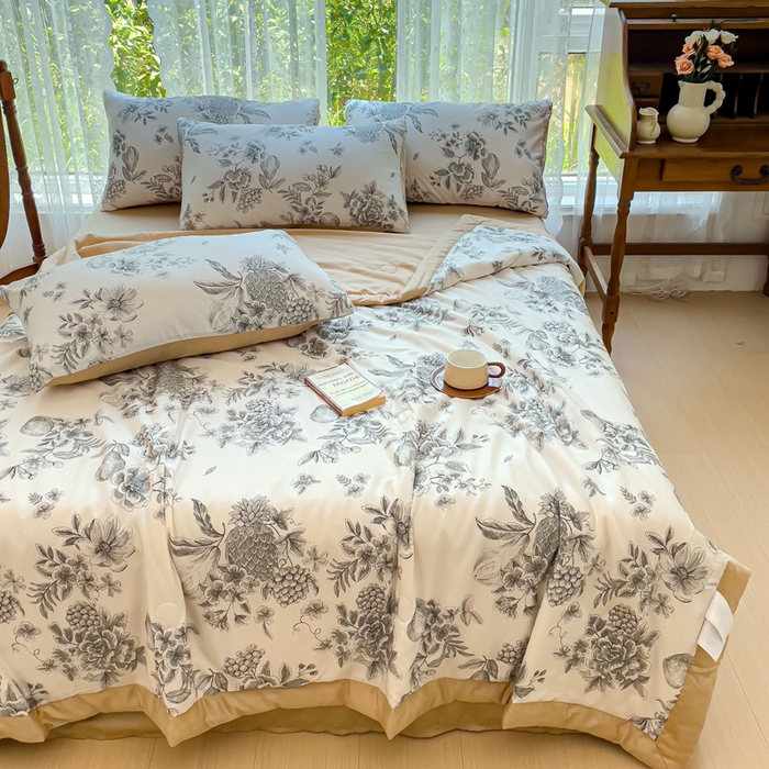 91家纺网 家纺一手货源 找家纺 千朵 2023新款冰激凌莱赛尔纤维系列夏被四件套 恋馨黑