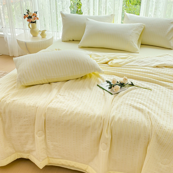 91家纺网 家纺一手货源 找家纺 千朵 2023新款A类全棉色织水洗棉夏被 锦瑟米黄