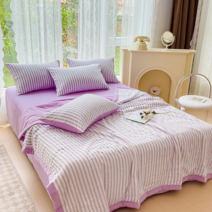 91家纺网 家纺一手货源 找家纺 千朵 2023新款A类全棉色织水洗棉夏被 锦瑟紫