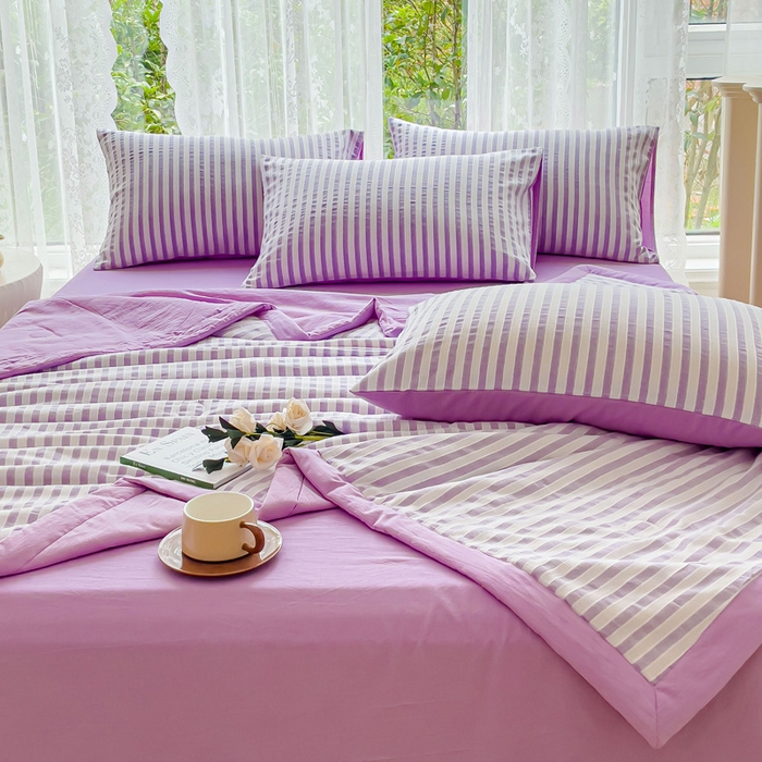 91家纺网 家纺一手货源 找家纺 千朵 2023新款A类全棉色织水洗棉夏被 锦瑟紫