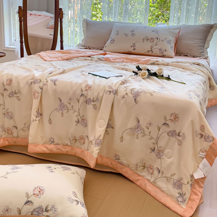 91家纺网 家纺一手货源 找家纺 千朵 2023新款冰激凌莱赛尔纤维系列夏被四件套 花之韵