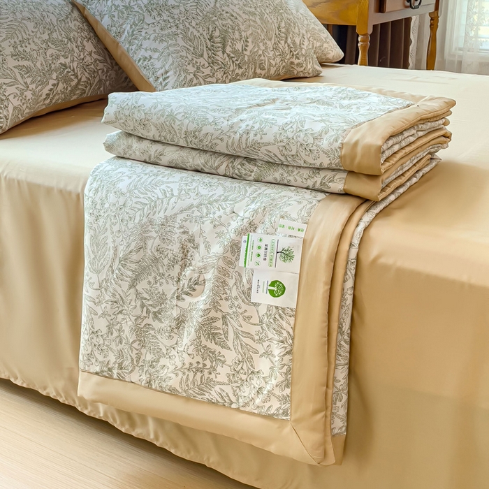 91家纺网 家纺一手货源 找家纺 千朵 2023新款冰激凌莱赛尔纤维系列夏被四件套 瑞莎绿