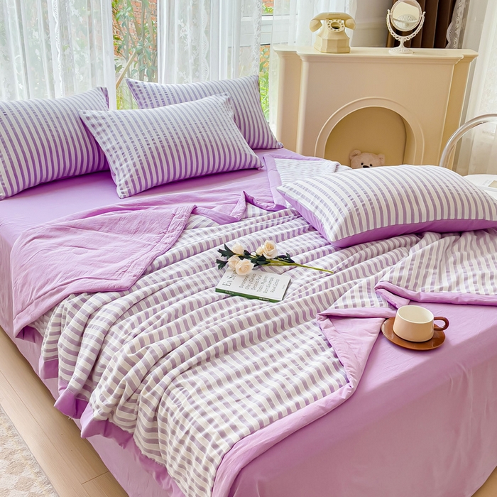 91家纺网 家纺一手货源 找家纺 千朵 2023新款A类全棉色织水洗棉夏被 锦瑟紫