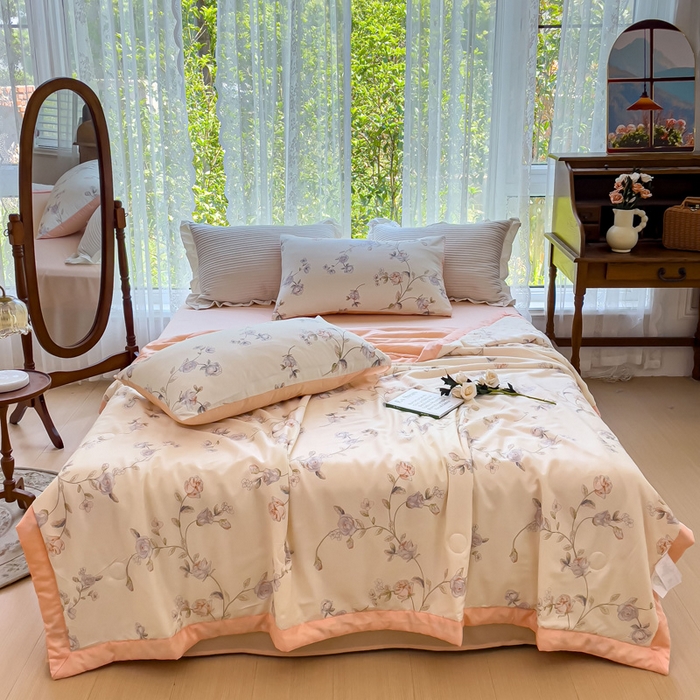 91家纺网 家纺一手货源 找家纺 千朵 2023新款冰激凌莱赛尔纤维系列夏被四件套 花之韵