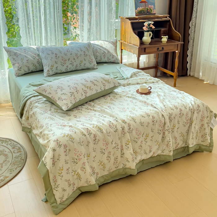 91家纺网 家纺一手货源 找家纺 千朵 2023新款冰激凌莱赛尔纤维系列夏被四件套 伊恬