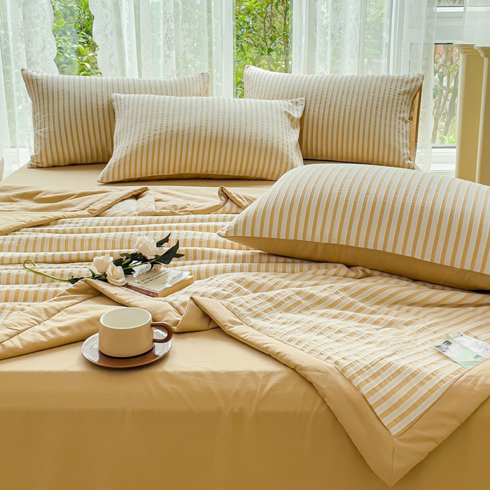 91家纺网 家纺一手货源 找家纺 千朵 2023新款A类全棉色织水洗棉夏被 锦瑟卡其