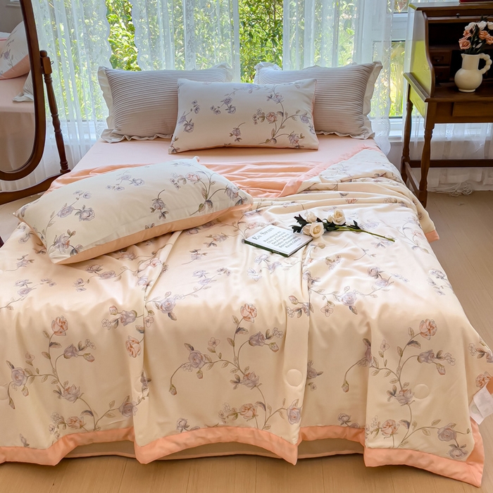 91家纺网 家纺一手货源 找家纺 千朵 2023新款冰激凌莱赛尔纤维系列夏被四件套 花之韵