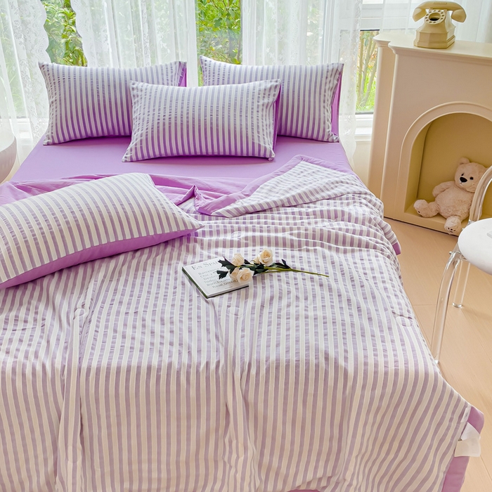 91家纺网 家纺一手货源 找家纺 千朵 2023新款A类全棉色织水洗棉夏被 锦瑟紫