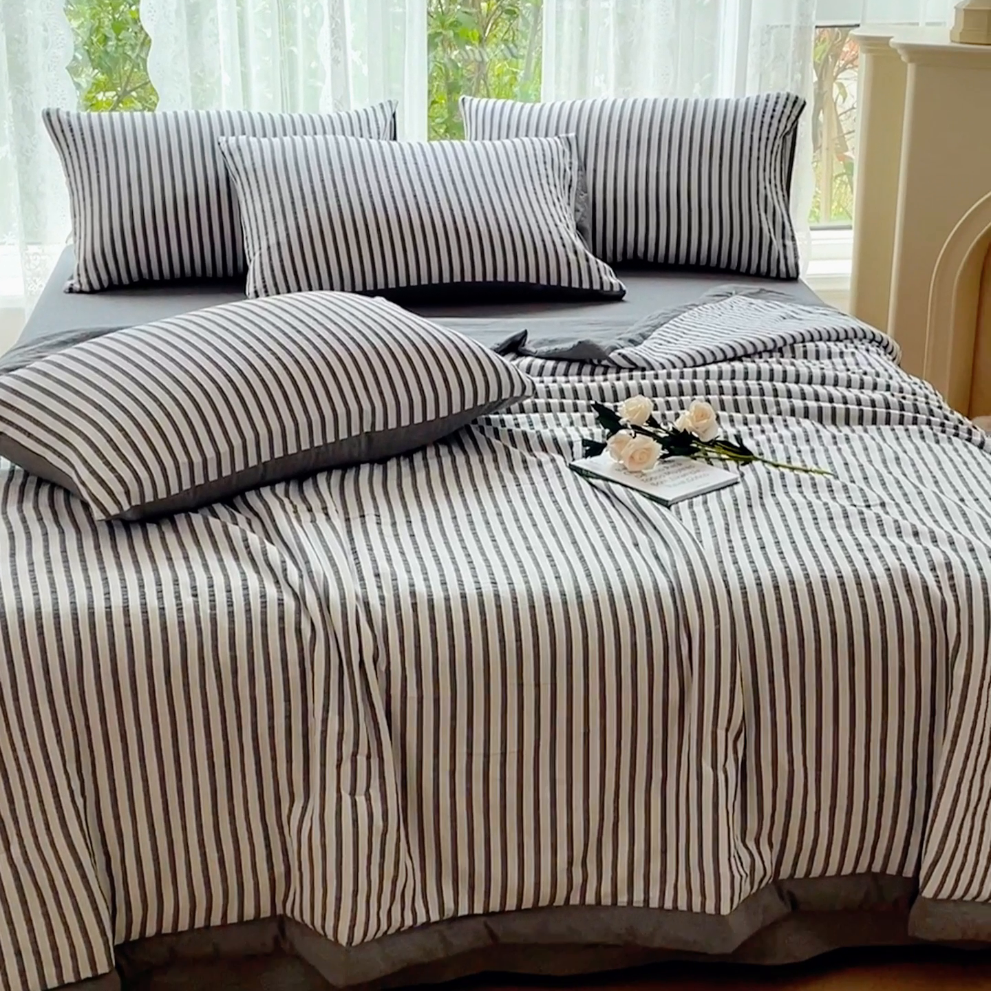 91家纺网 家纺一手货源 找家纺 千朵 2023新款A类全棉色织水洗棉夏被 锦瑟灰