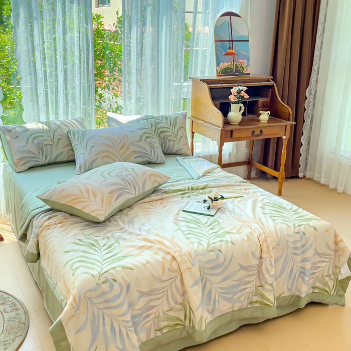 91家纺网 家纺一手货源 找家纺 千朵 2023新款冰激凌莱赛尔纤维系列夏被四件套 塞米琳