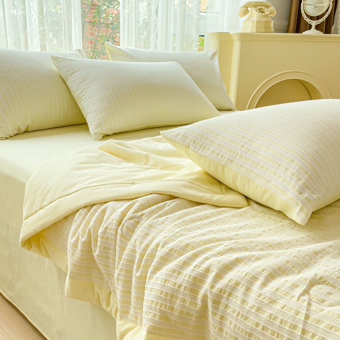 91家纺网 家纺一手货源 找家纺 千朵 2023新款A类全棉色织水洗棉夏被 锦瑟米黄