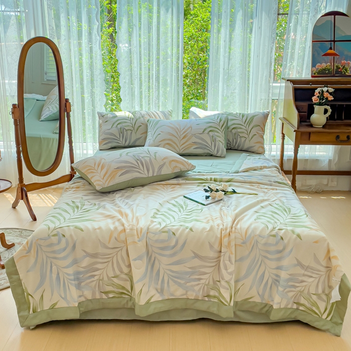 91家纺网 家纺一手货源 找家纺 千朵 2023新款冰激凌莱赛尔纤维系列夏被四件套 塞米琳