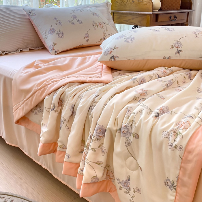 91家纺网 家纺一手货源 找家纺 千朵 2023新款冰激凌莱赛尔纤维系列夏被四件套 花之韵