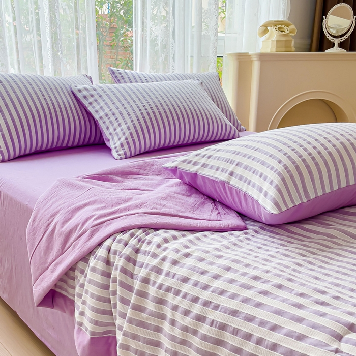 91家纺网 家纺一手货源 找家纺 千朵 2023新款A类全棉色织水洗棉夏被 锦瑟紫