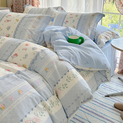 91家纺网 家纺一手货源 找家纺 （总）盛馨家纺 2023新款全棉喷气纯棉床笠印花简约田园风三件套四件套