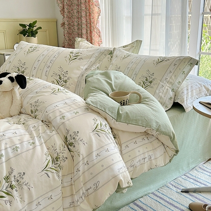 91家纺网 家纺一手货源 找家纺 （总）盛馨家纺 2023新款全棉喷气纯棉床笠印花简约田园风三件套四件套