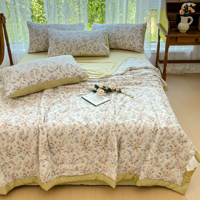 91家纺网 家纺一手货源 找家纺 千朵 2023新款冰激凌莱赛尔纤维系列夏被四件套 蔷薇日记