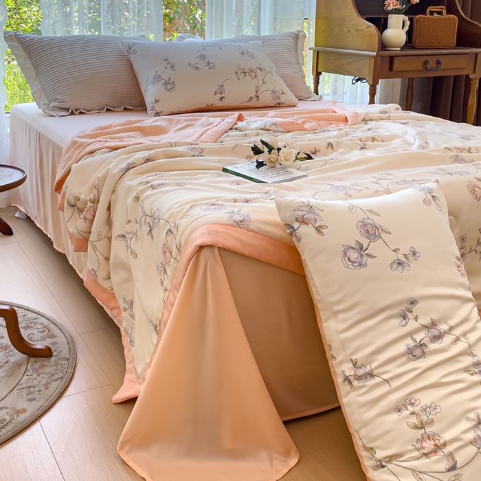 91家纺网 家纺一手货源 找家纺 千朵 2023新款冰激凌莱赛尔纤维系列夏被四件套 花之韵