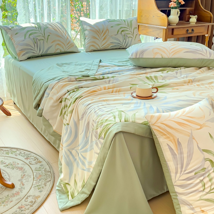 91家纺网 家纺一手货源 找家纺 千朵 2023新款冰激凌莱赛尔纤维系列夏被四件套 塞米琳