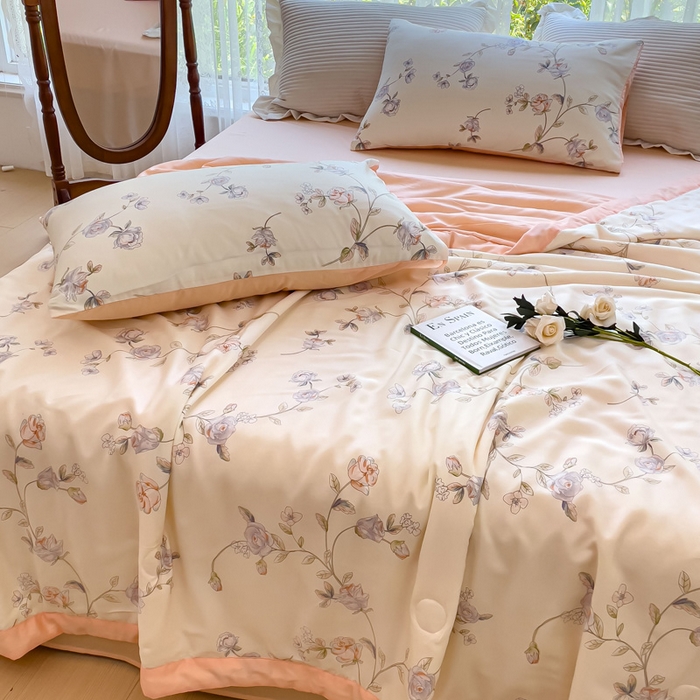 91家纺网 家纺一手货源 找家纺 千朵 2023新款冰激凌莱赛尔纤维系列夏被四件套 花之韵