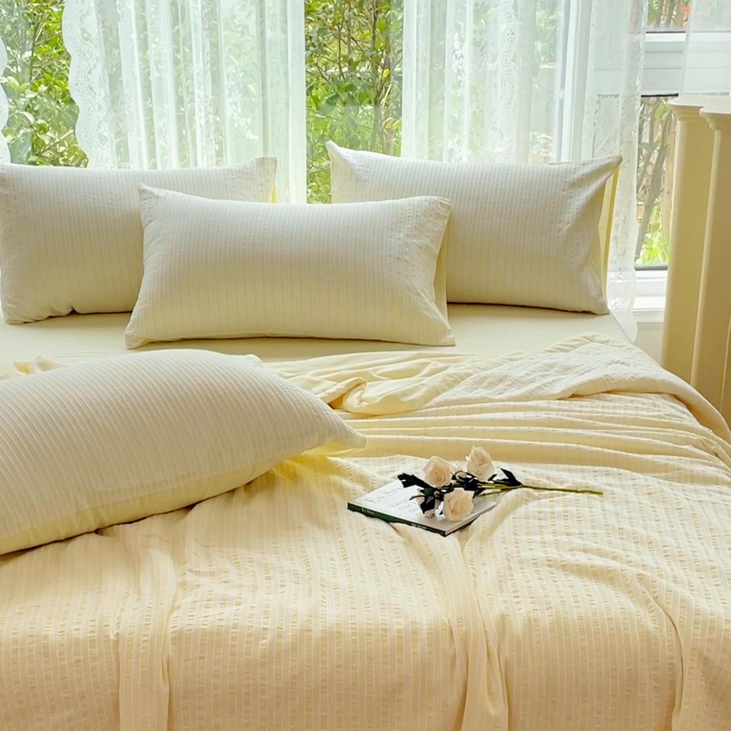 91家纺网 家纺一手货源 找家纺 千朵 2023新款A类全棉色织水洗棉夏被 锦瑟米黄