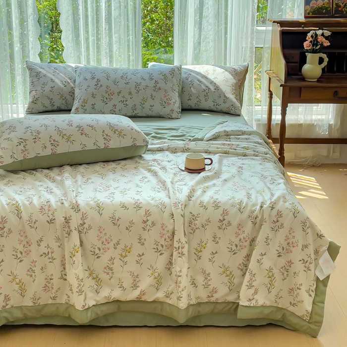 91家纺网 家纺一手货源 找家纺 千朵 2023新款冰激凌莱赛尔纤维系列夏被四件套 伊恬