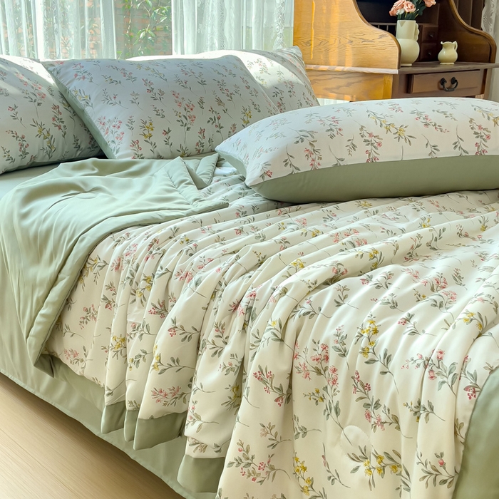 91家纺网 家纺一手货源 找家纺 千朵 2023新款冰激凌莱赛尔纤维系列夏被四件套 伊恬