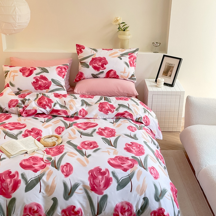 91家纺网 家纺一手货源 找家纺 窝米 2023夏季新品13370全棉四件花卉风系列 月月红