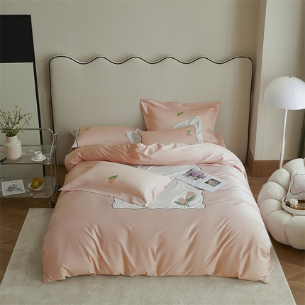 91家纺网 家纺一手货源 找家纺 （总）名品优仓  2023新款高支高密长绒棉贴布绣毛巾绣四件套-郁金香