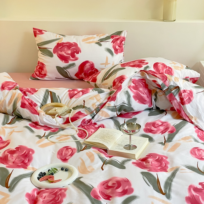 91家纺网 家纺一手货源 找家纺 窝米 2023夏季新品13370全棉四件花卉风系列 月月红