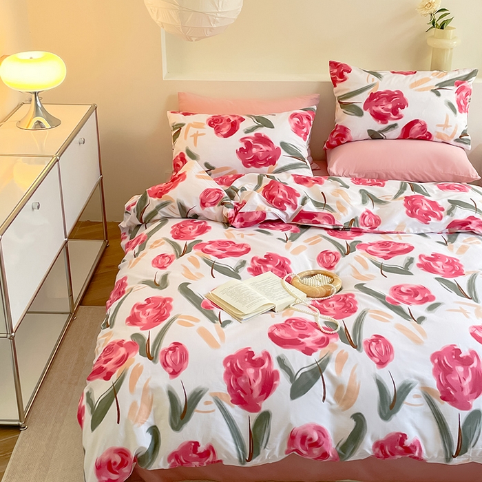 91家纺网 家纺一手货源 找家纺 窝米 2023夏季新品13370全棉四件花卉风系列 月月红