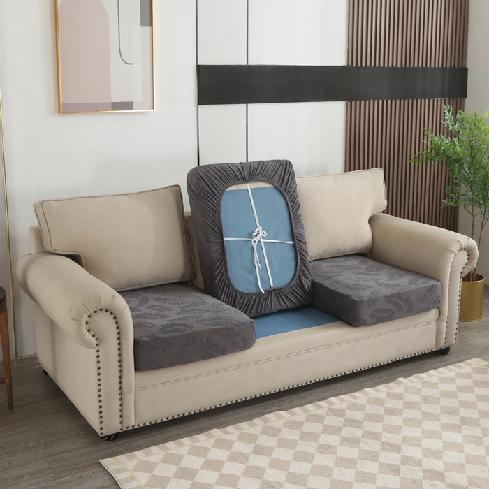 91家纺网 家纺一手货源 找家纺 兴妮雅家纺 2023新款大树叶防水弹力立体浮雕提花组合沙发坐垫套 深灰