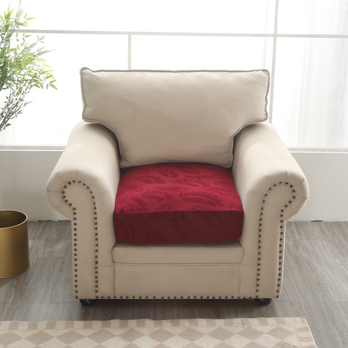 91家纺网 家纺一手货源 找家纺 兴妮雅家纺 2023新款大树叶防水弹力立体浮雕提花组合沙发坐垫套 酒红