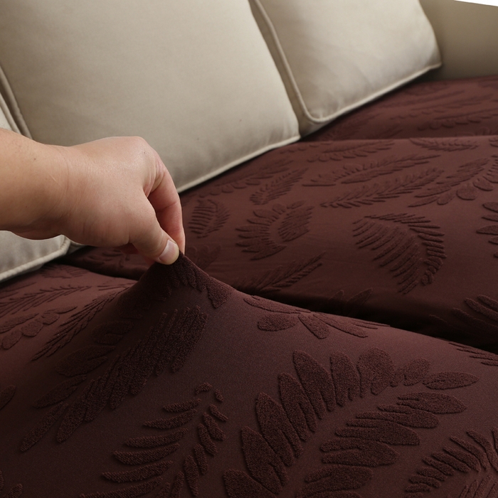 91家纺网 家纺一手货源 找家纺 兴妮雅家纺 2023新款大树叶防水弹力立体浮雕提花组合沙发坐垫套 咖啡