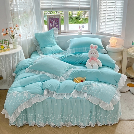 91家纺网 家纺一手货源 找家纺 （总）芭比蔓家纺 2024新款雪纺花边床裙四件套-花梦系列