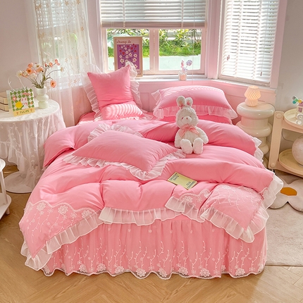 91家纺网 家纺一手货源 找家纺 （总）芭比蔓家纺 2024新款雪纺花边床裙四件套-花梦系列