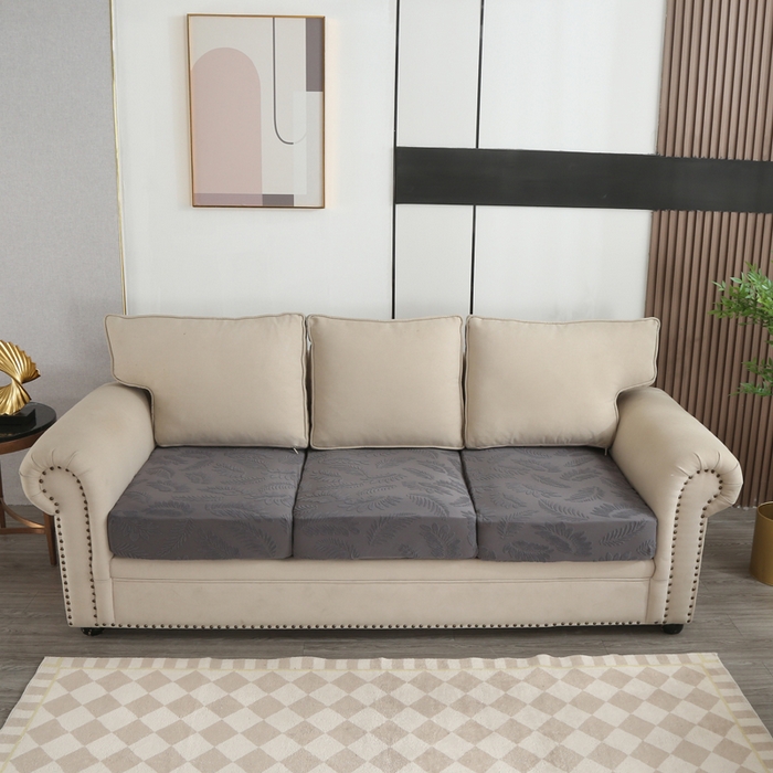 91家纺网 家纺一手货源 找家纺 兴妮雅家纺 2023新款大树叶防水弹力立体浮雕提花组合沙发坐垫套 深灰