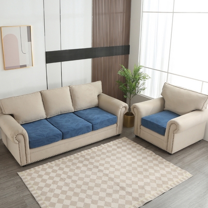 兴妮雅家纺 2023新款大树叶防水弹力立体浮雕提花组合沙发坐垫套 宝蓝