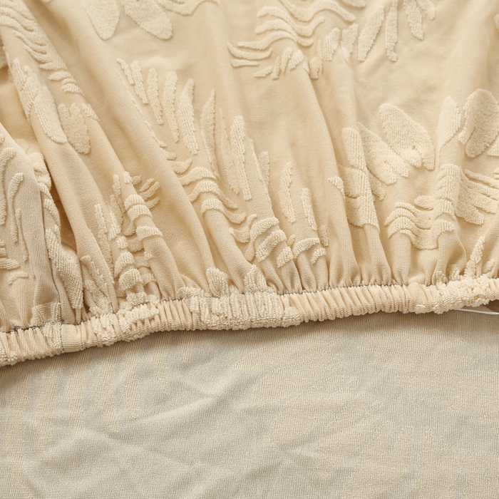 91家纺网 家纺一手货源 找家纺 兴妮雅家纺 2023新款大树叶防水弹力立体浮雕提花组合沙发坐垫套 米黄