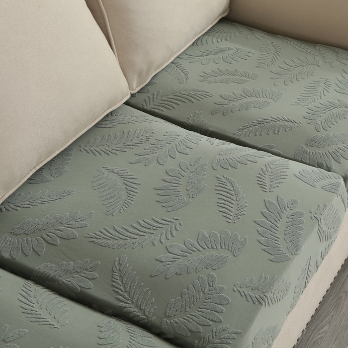 91家纺网 家纺一手货源 找家纺 兴妮雅家纺 2023新款大树叶防水弹力立体浮雕提花组合沙发坐垫套 抹茶绿
