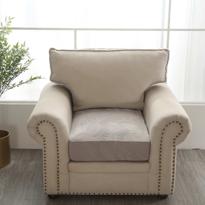 91家纺网 家纺一手货源 找家纺 兴妮雅家纺 2023新款大树叶防水弹力立体浮雕提花组合沙发坐垫套 浅灰