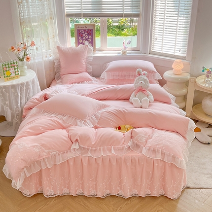 91家纺网 家纺一手货源 找家纺 （总）芭比蔓家纺 2024新款雪纺花边床裙四件套-花梦系列